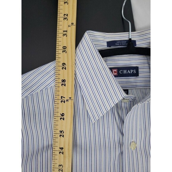 Chaps Shirt Mens Medium Blue Striped Button Up Long Sleeve 100% Cotton - Picture 10 of 10